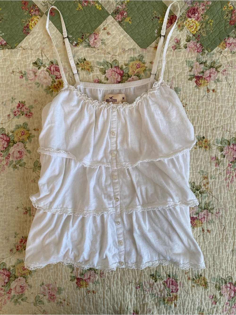 hollister white ruffle lacy cami tank top true vintage